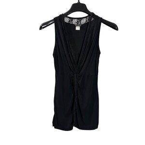 Vintage Y2K Venus Womens Black Sleeveless Top Lace Detail Twist Front Split S